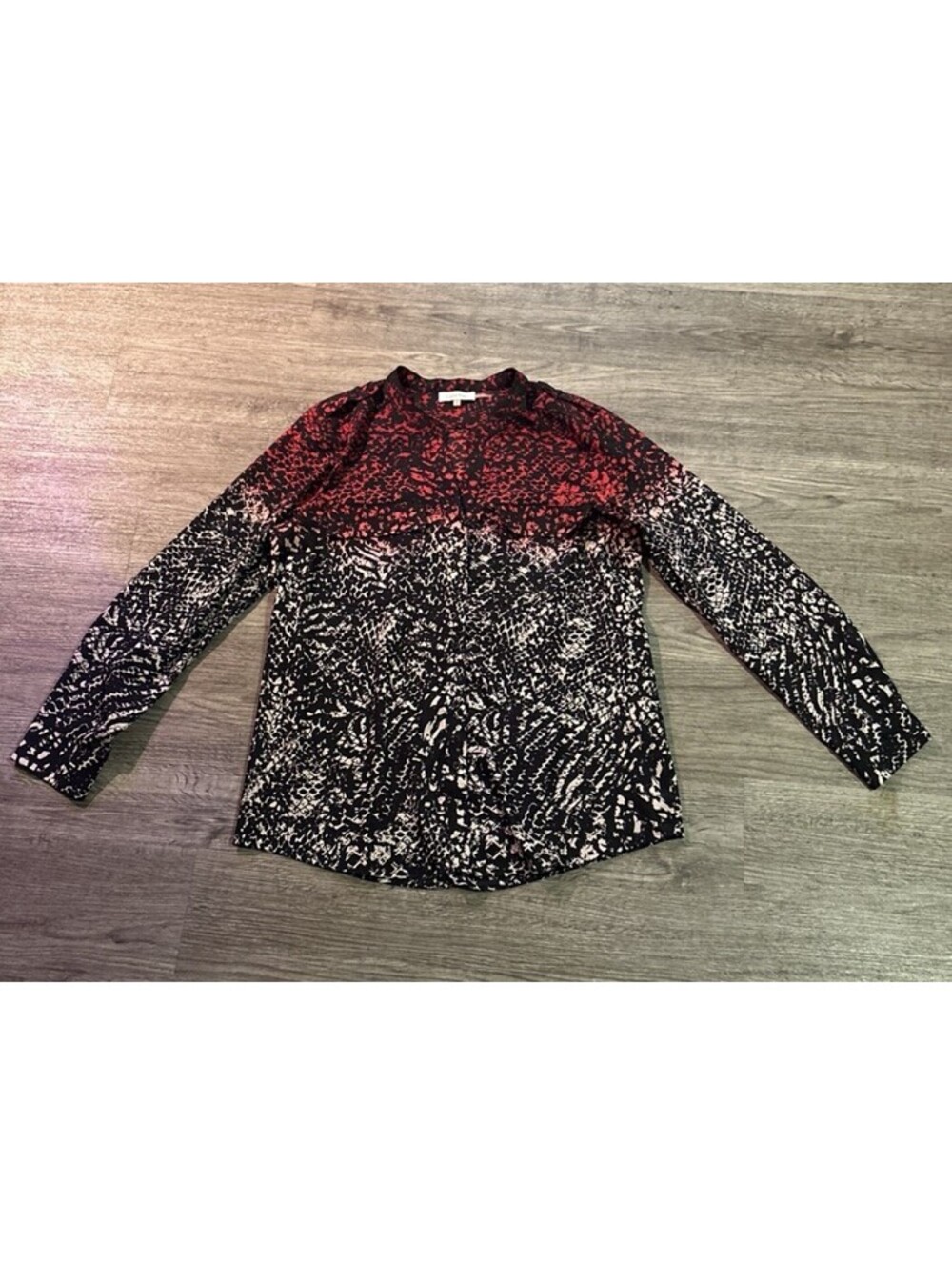 Calvin Klein Women's Black Red Print Tunic Top Size L Modern Artsy
